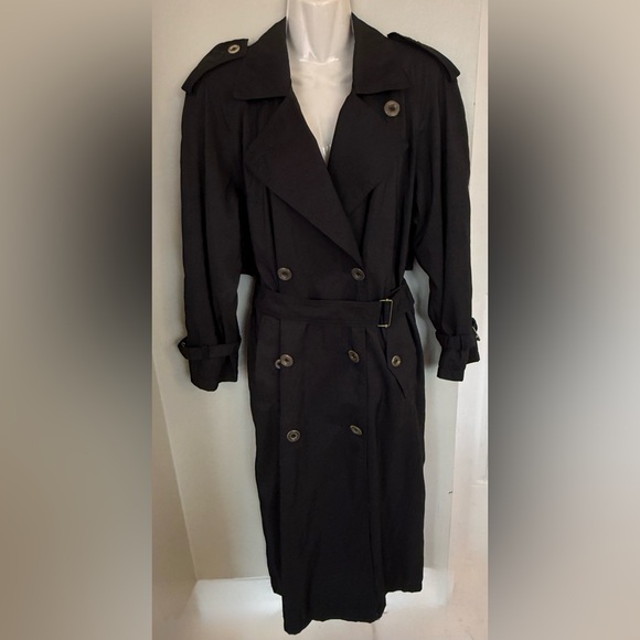 Jones New York Jackets & Blazers - Jones New York Trench Coat M 8 10 Vintage 80s Long Black Double Breasted Spring